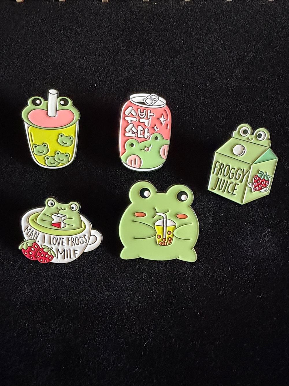 Kawaii Frog Drink Enamel Pin Set